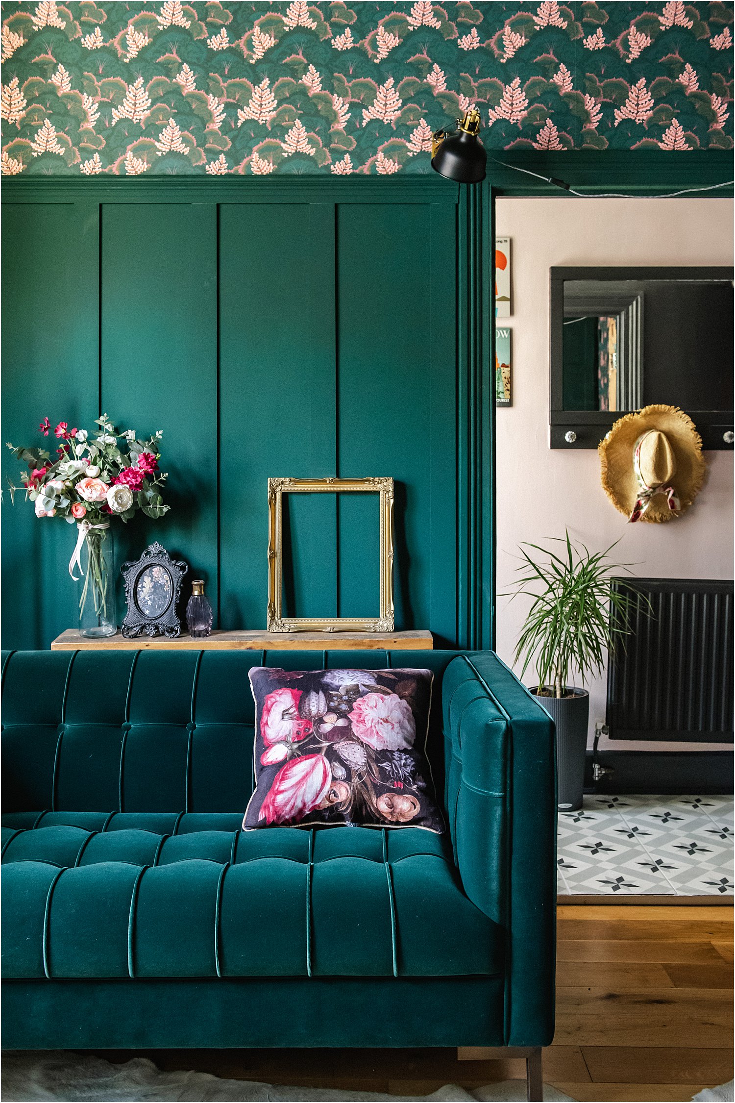 Teal green on sale velvet couch